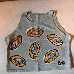 Hand printed papaya tank top